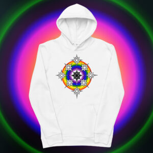 Portal of the Rainbow Star White Organic Cotton and Recycled Polyester Hoodie at Mysterious Studio