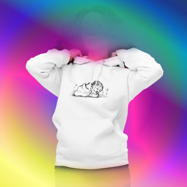 Sleepy Bear White Organic Cotton and Recycled Polyester Hoodie (Another Body Fit View) at Mysterious Studio