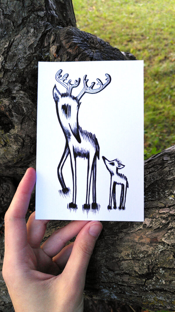 Dear Deer Postcard by Minnamari Helmisaari on Mysterious Studio